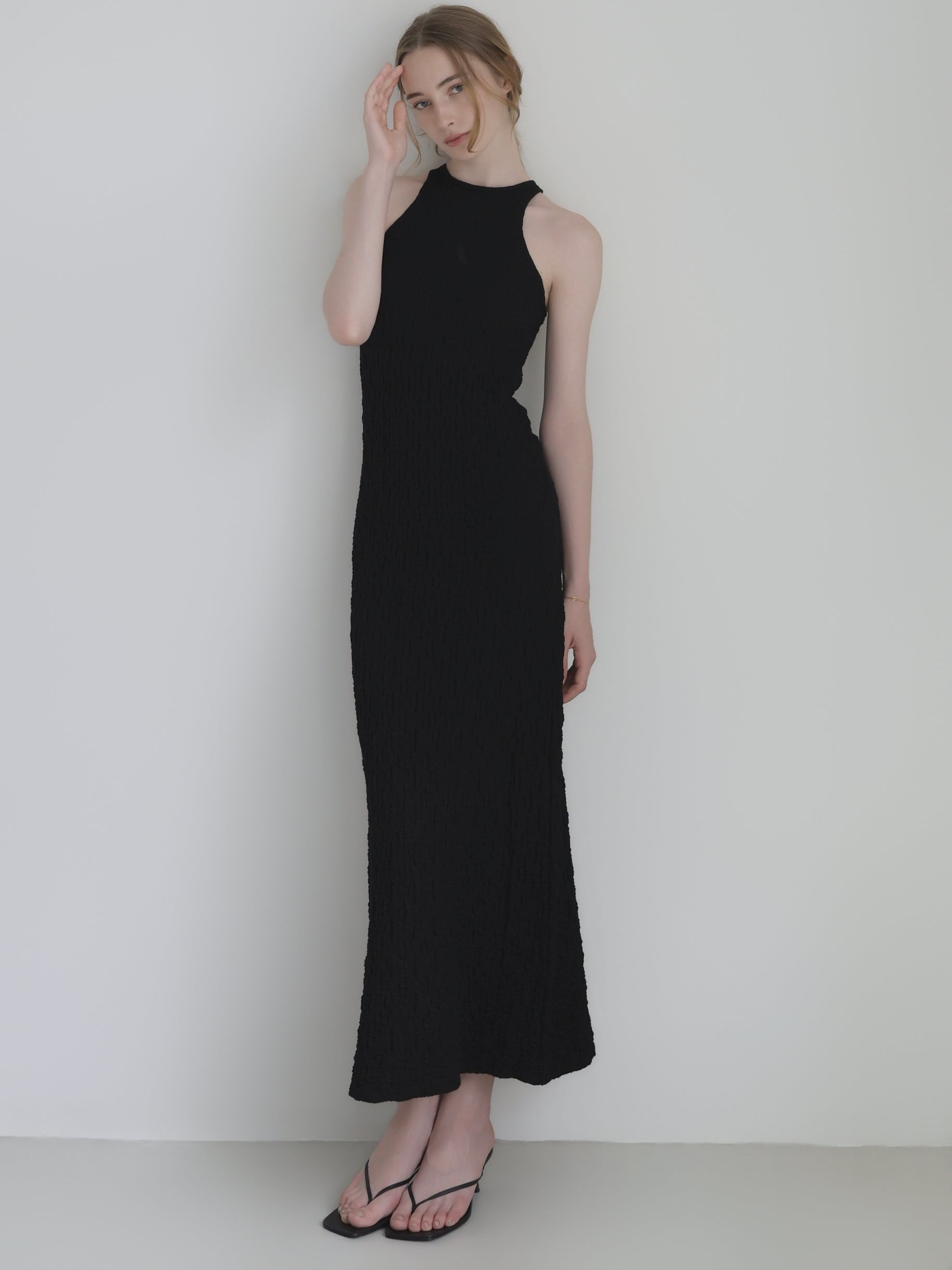 halter neck textured maxi dress