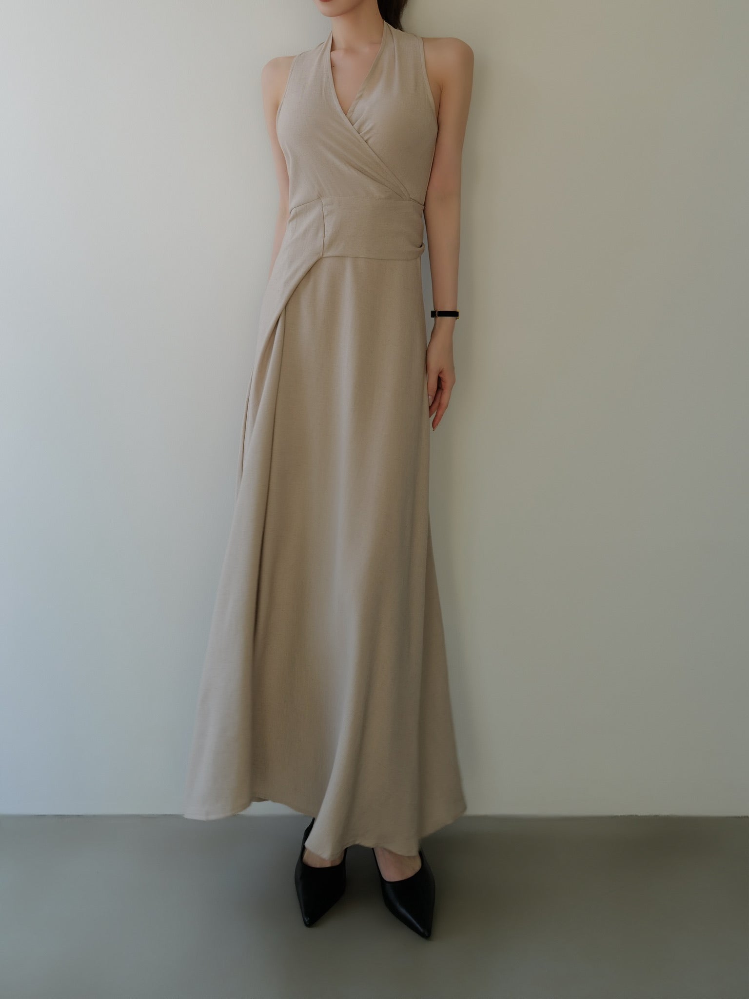 linen wrap sleeveless dress