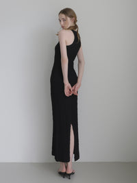 halter neck textured maxi dress