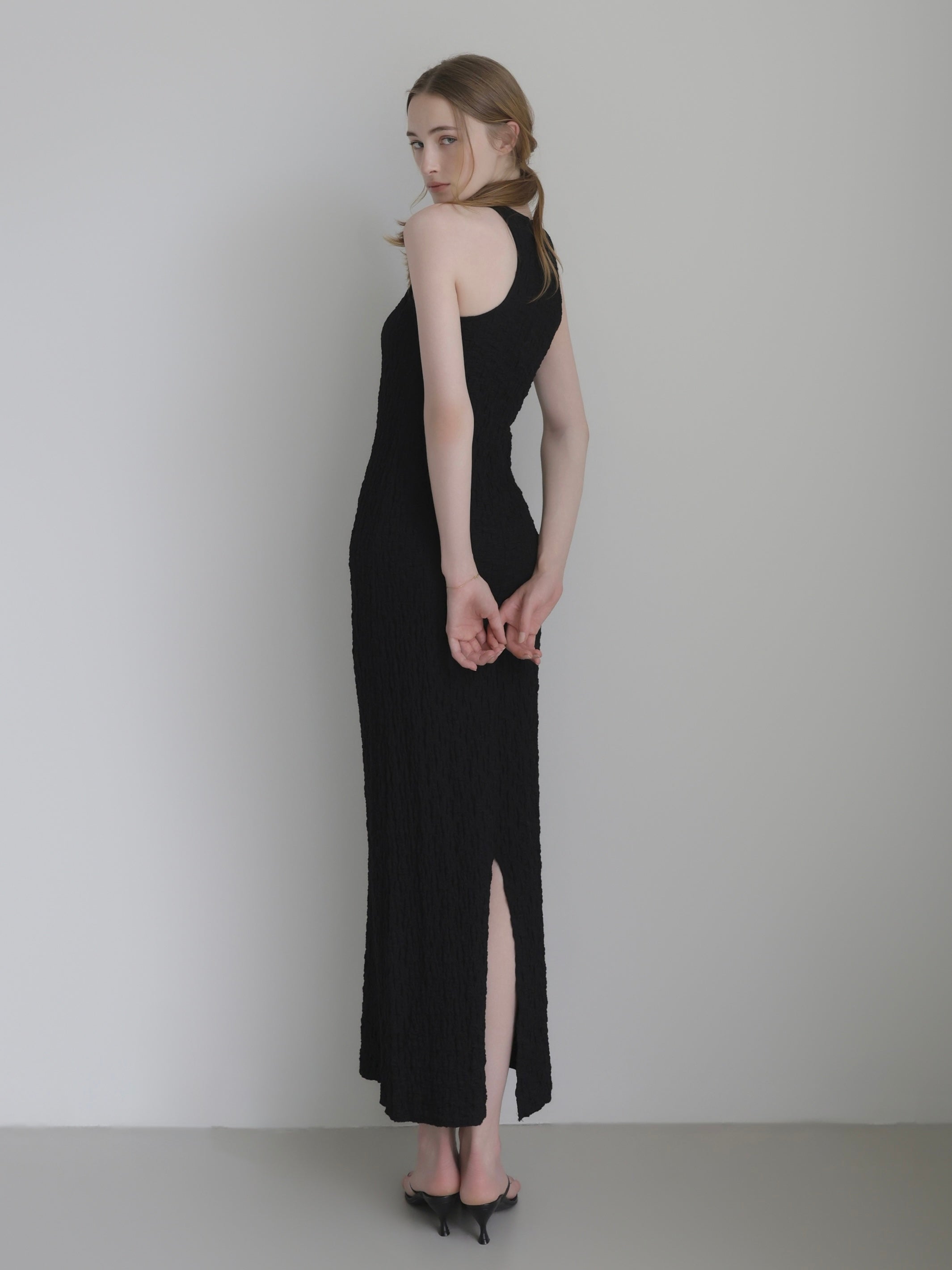 halter neck textured maxi dress