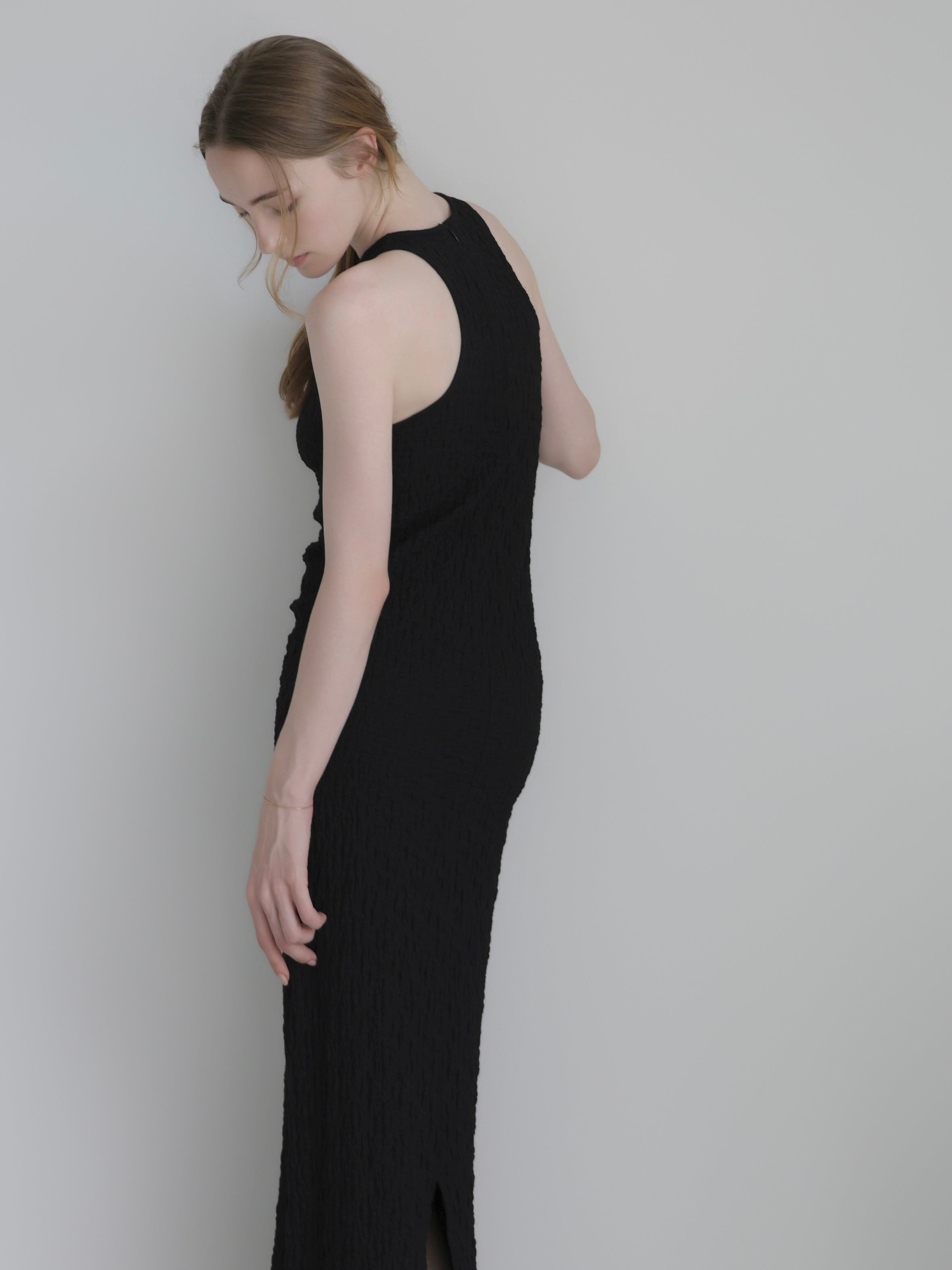 halter neck textured maxi dress