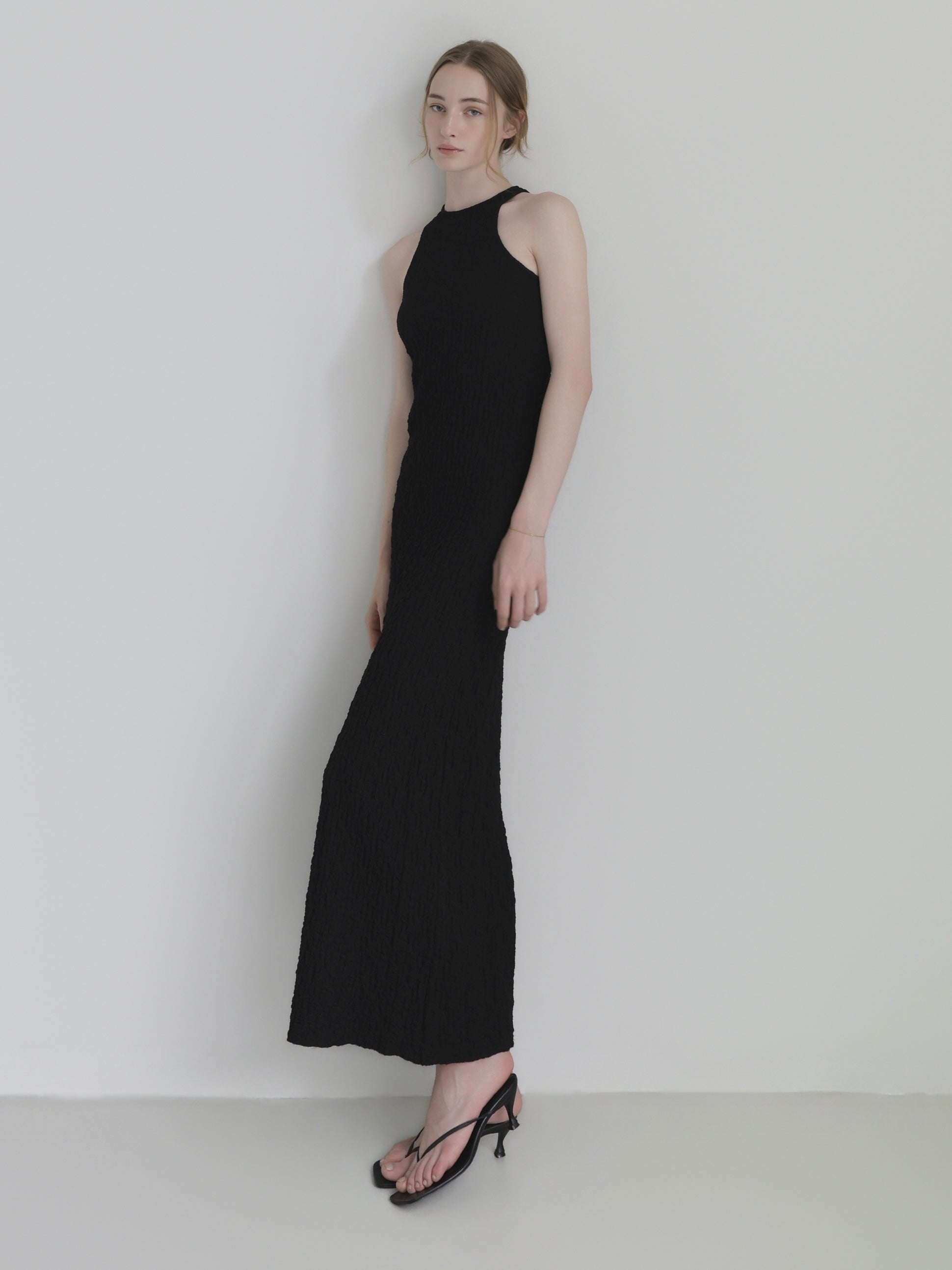 halter neck textured maxi dress