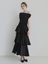 satin tiered long skirt