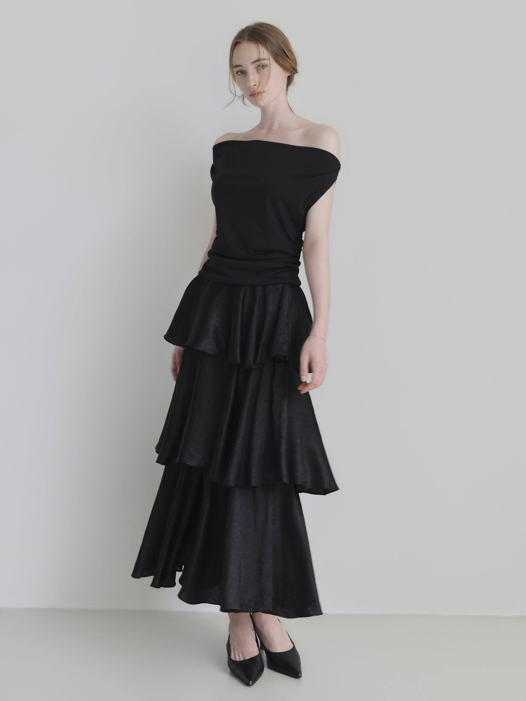 satin tiered long skirt
