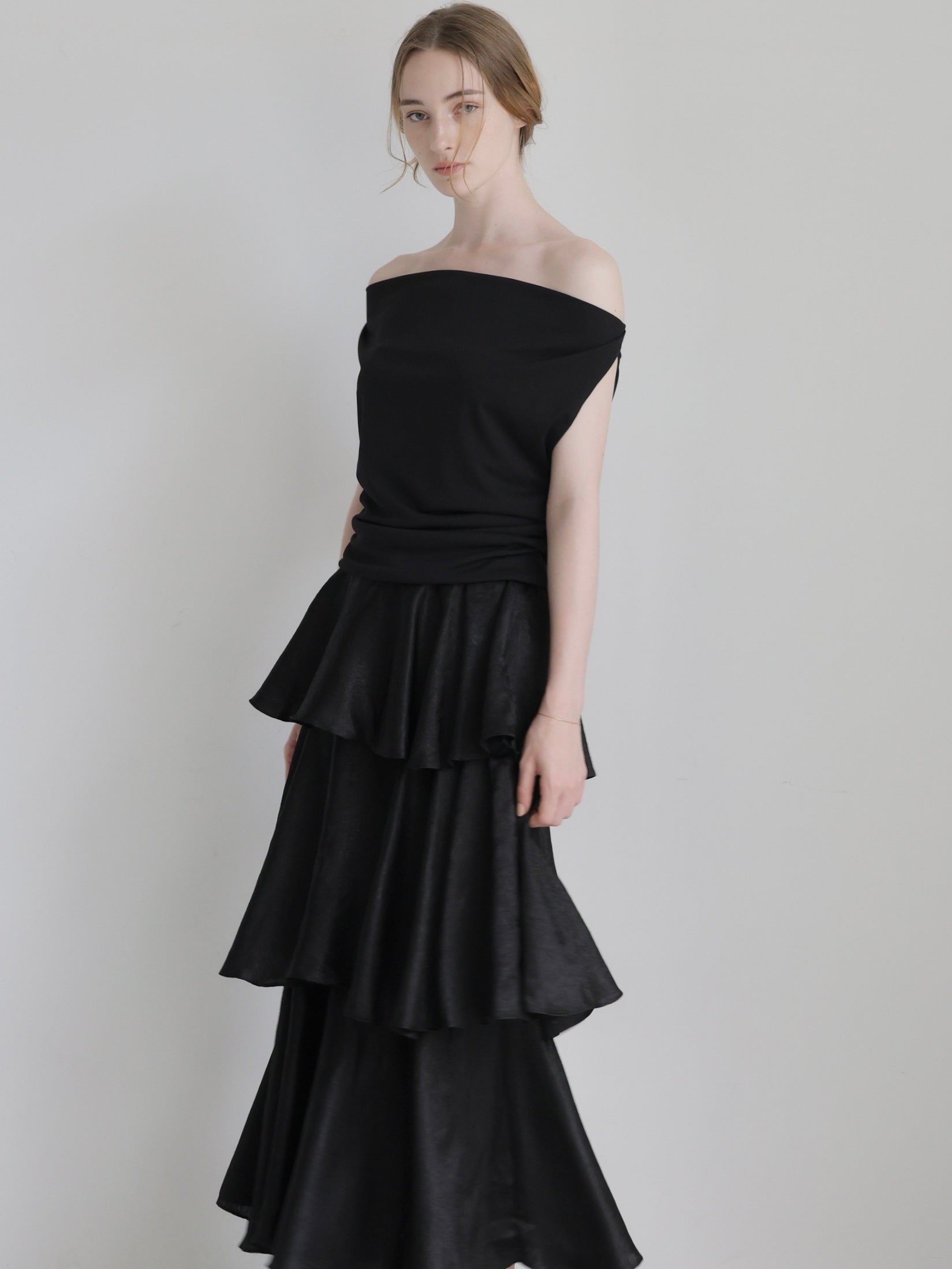 satin tiered long skirt