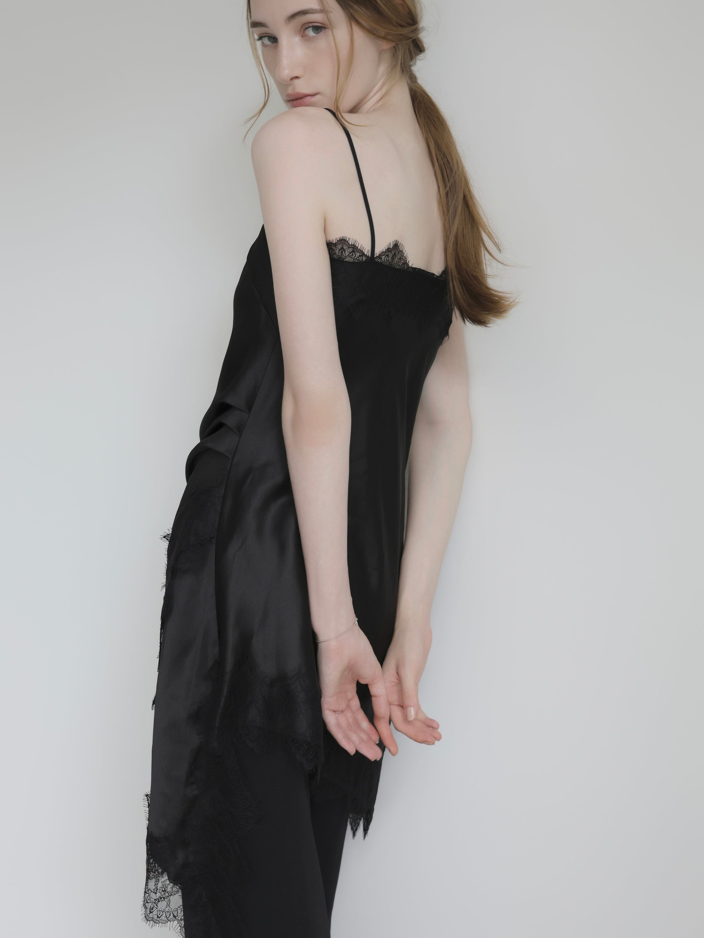 satin lace hem cami dress