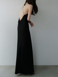 satin halter open back dress