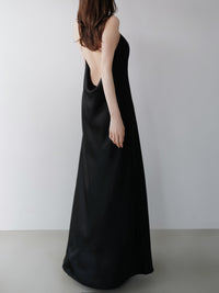 satin halter open back dress