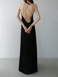 satin halter open back dress