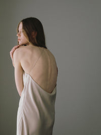 satin halter open back dress