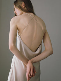 satin halter open back dress