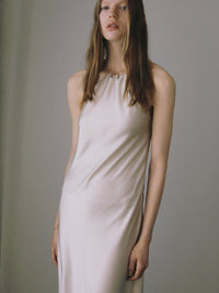 satin halter open back dress