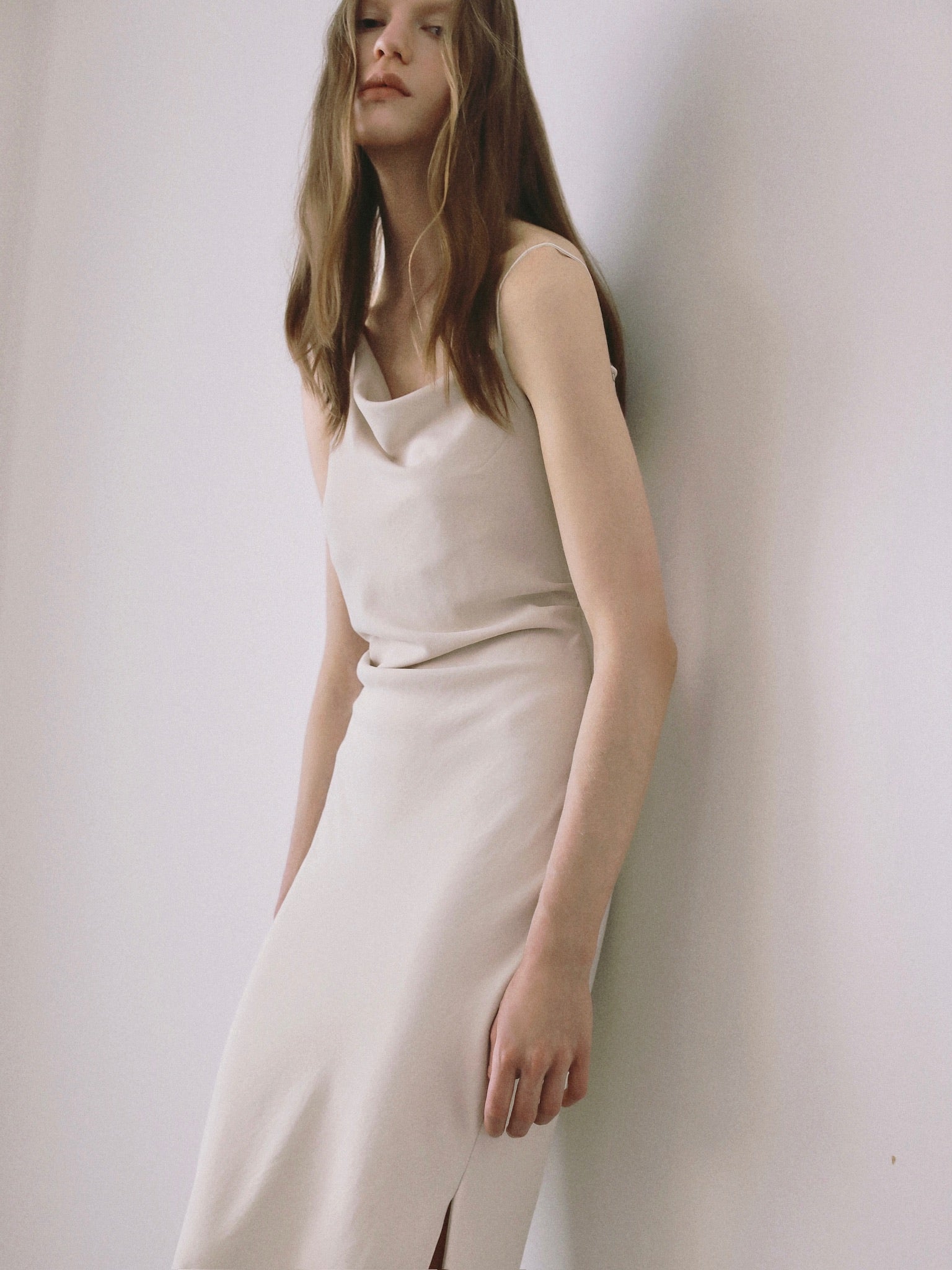 asymmetry drape cami dress – célon