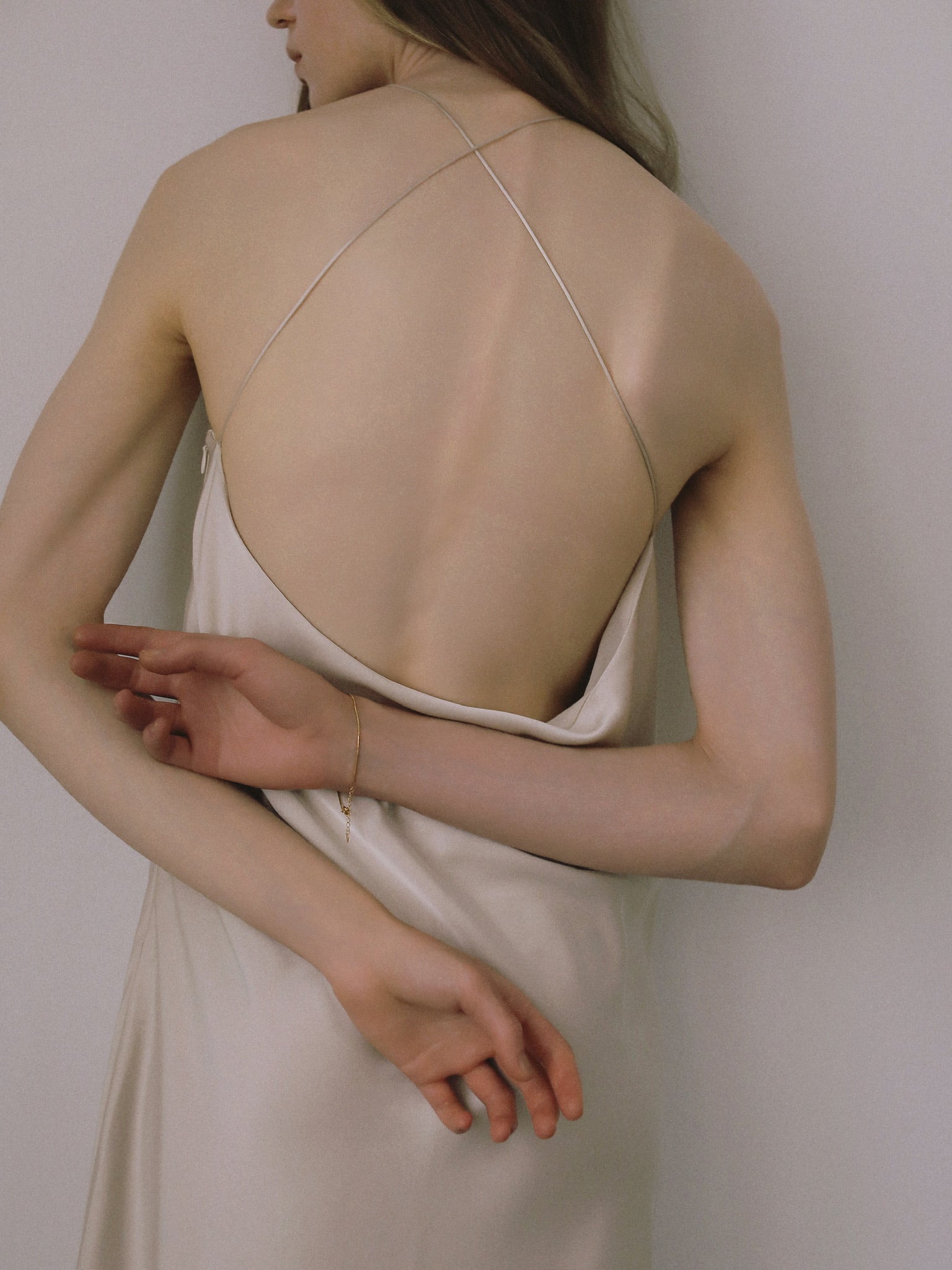 satin halter open back dress