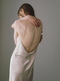 satin halter open back dress
