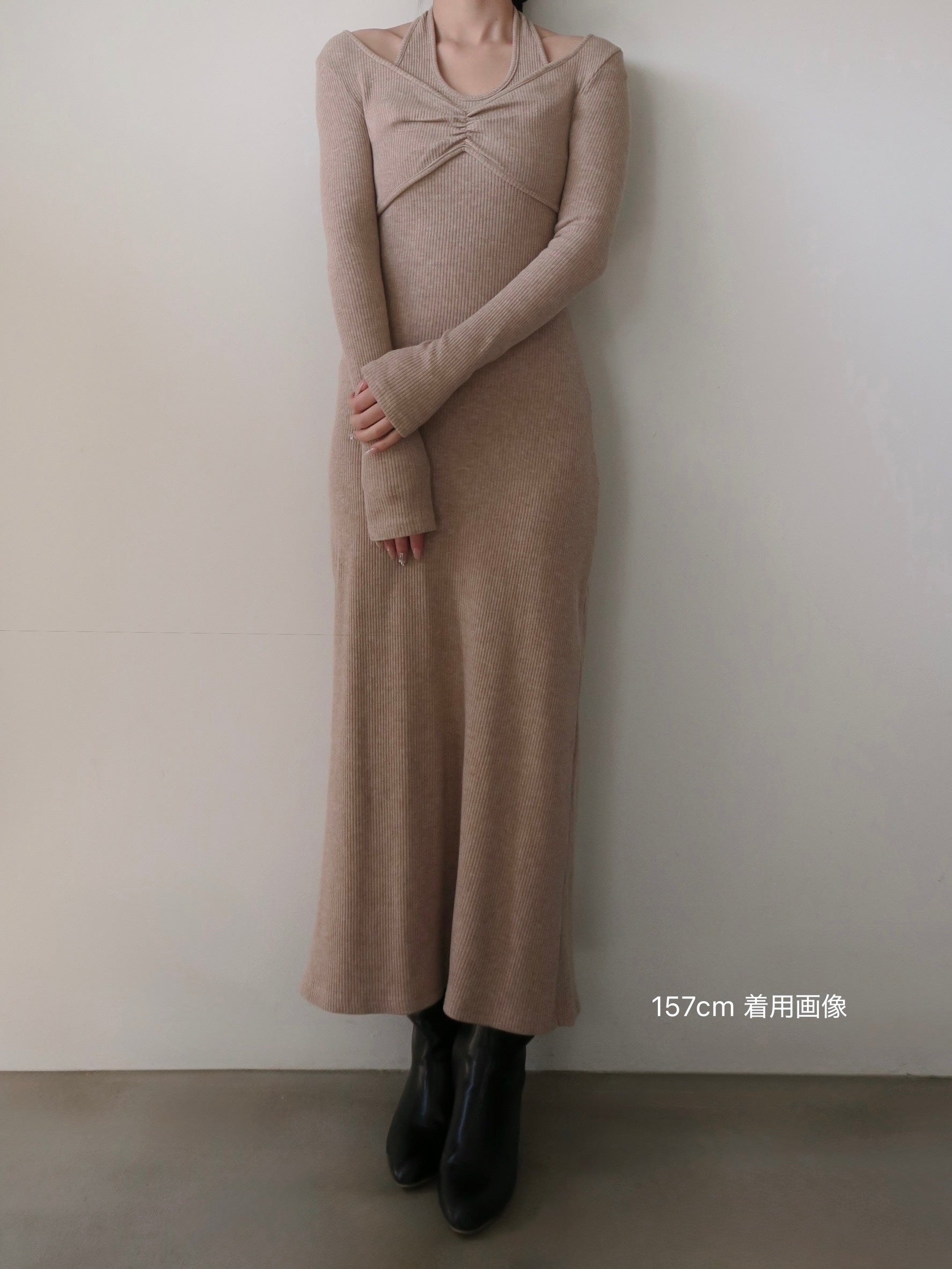 front cross rib knit dress