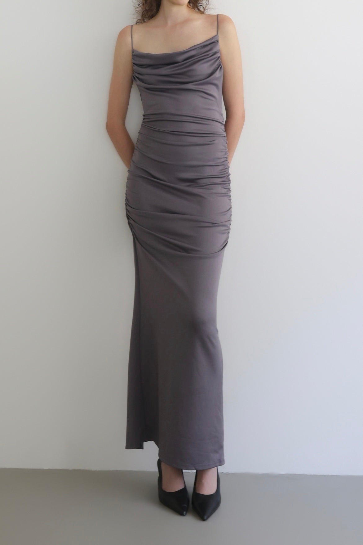 sleek draped maxi dress