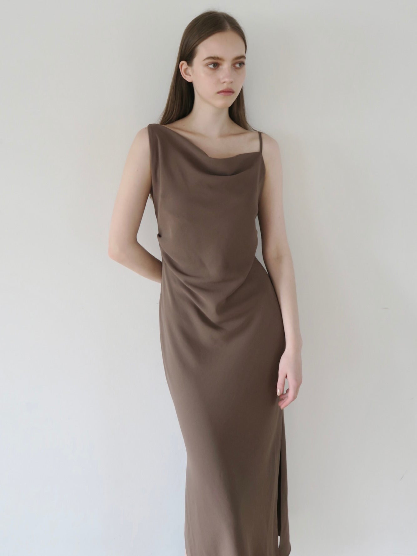 asymmetry drape cami dress