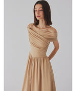 cross shoulder gather dress