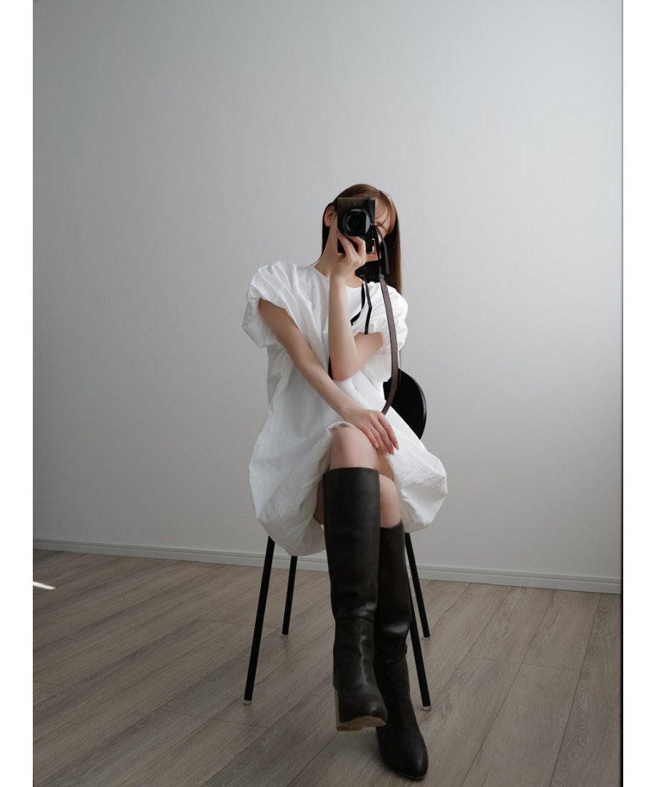 maison celon ballon mini dress White