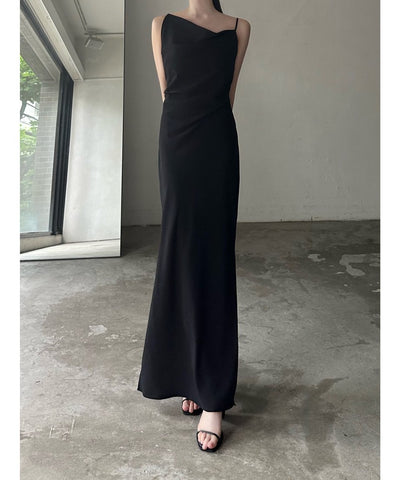 maison celon drape thin cami tops ブラック asymmetry drape cami dress – célon