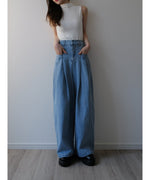 two tuck wide denim pants