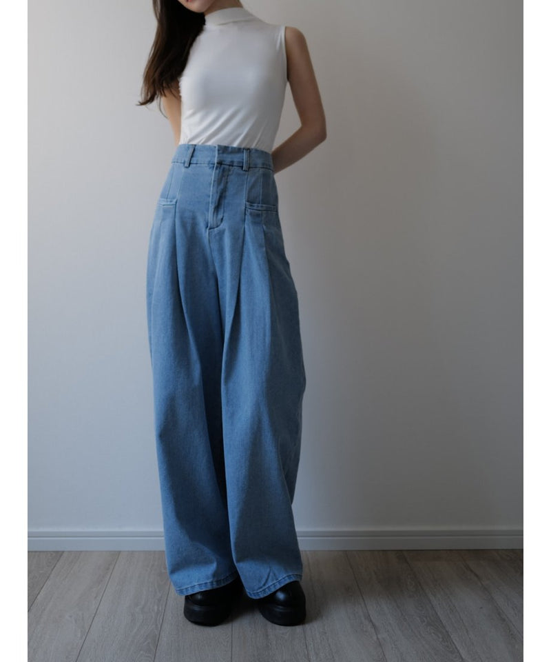 two tuck wide denim pants