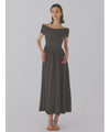 cross shoulder gather dress