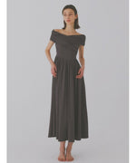 cross shoulder gather dress