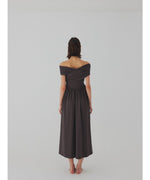 cross shoulder gather dress