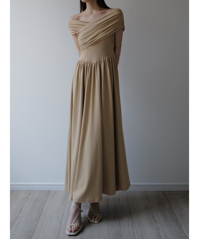 cross shoulder gather dress