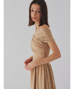 cross shoulder gather dress