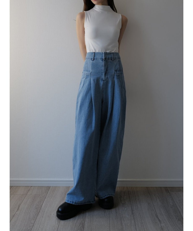 two tuck wide denim pants